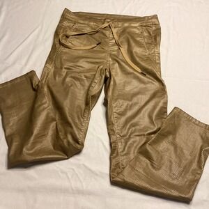 Alembika Gold Metallic Striped Drawstring Pants Designer Lagenlook Size 3
